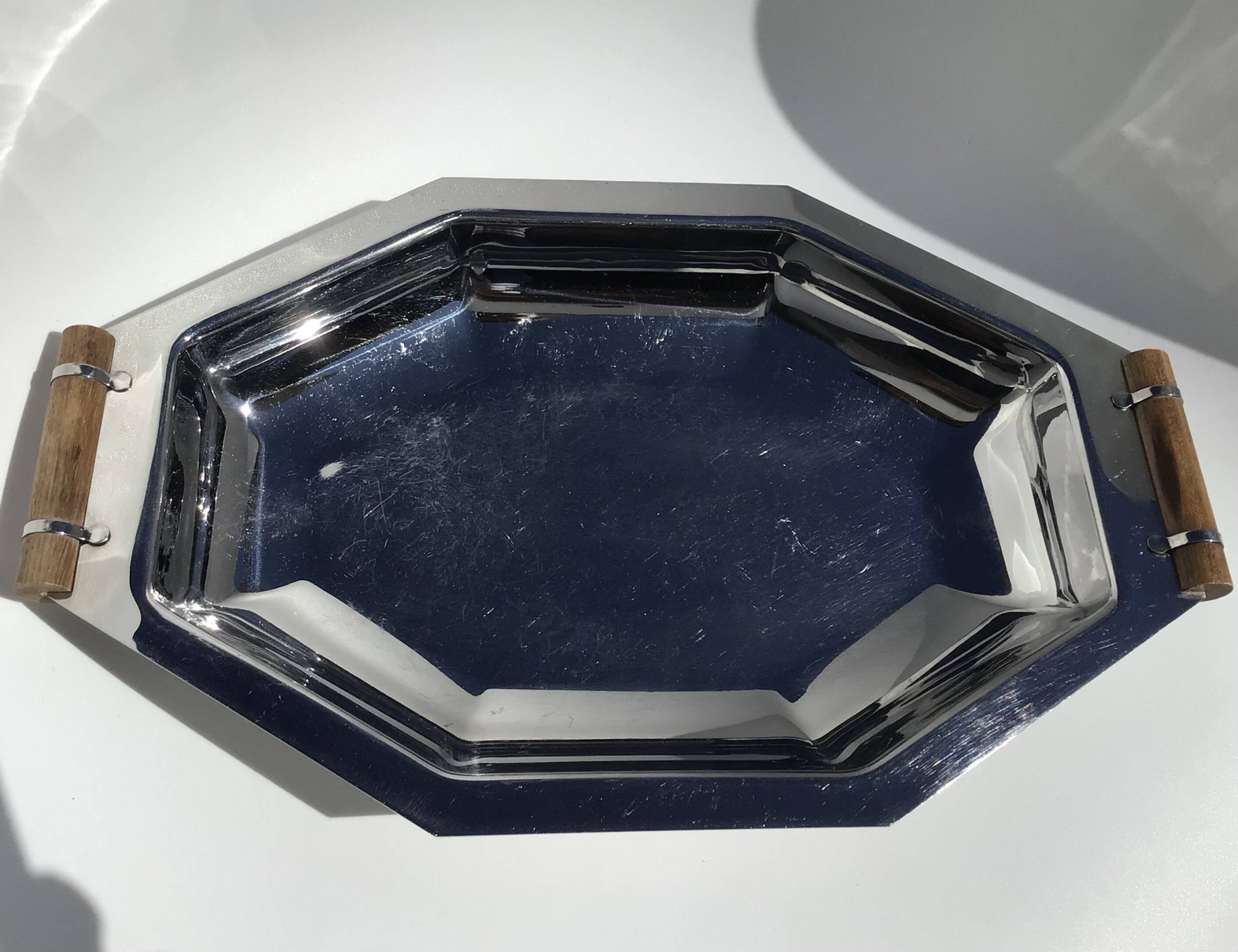 Coupe inoxydable octogonale poignées bois