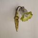 French Art Deco Brass Single Wall Light Rose Bud White & Green Shade 5507