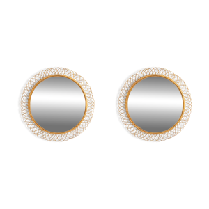 Paire de miroirs rond - 1980 rotin