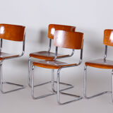 Set of four bauhaus beech chairs, restored, germany, 1930s