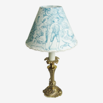 Lampe vintage avec son abat-jour en toile de Jouy