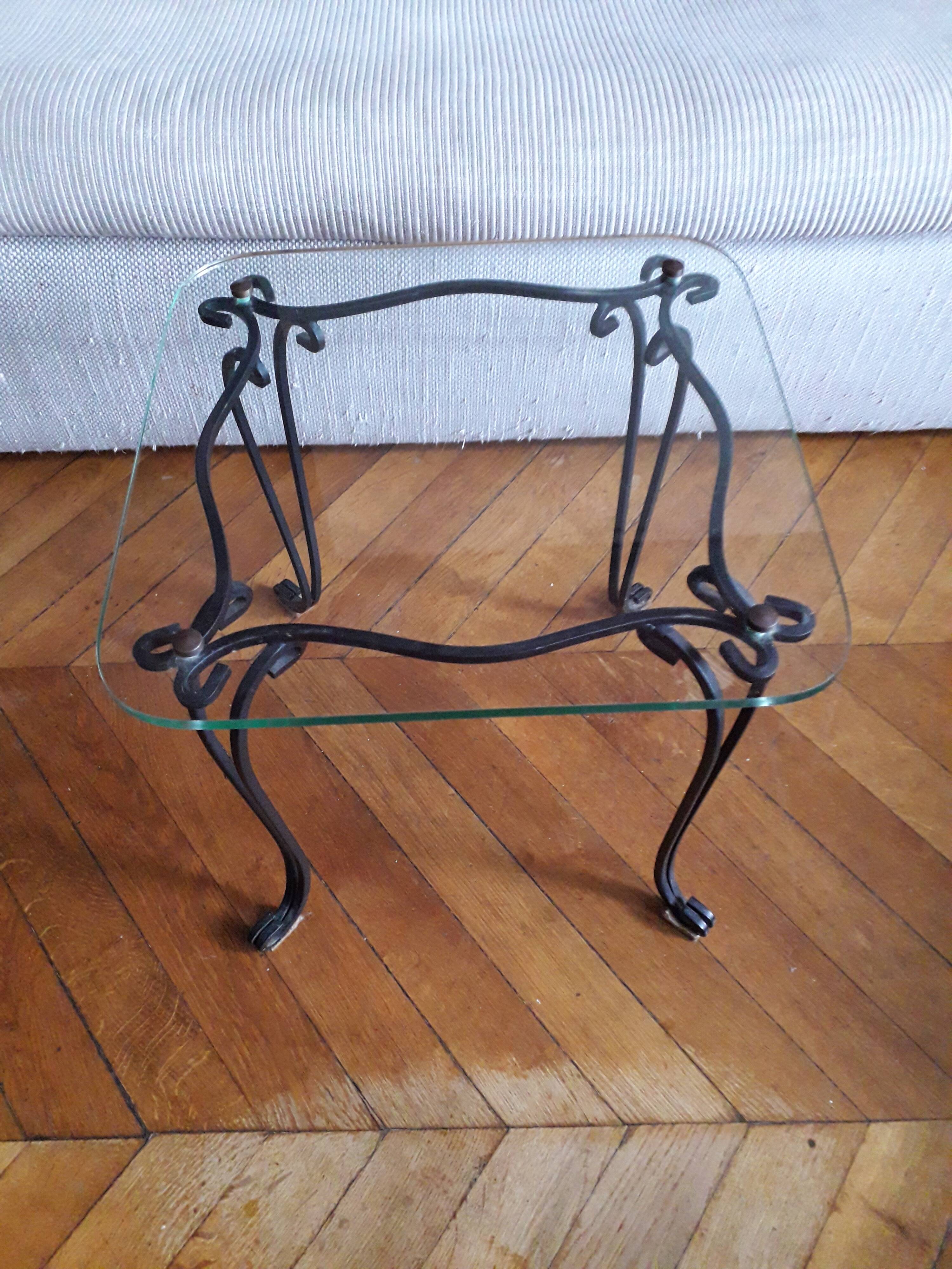 Table basse des années 50 en fer forgé