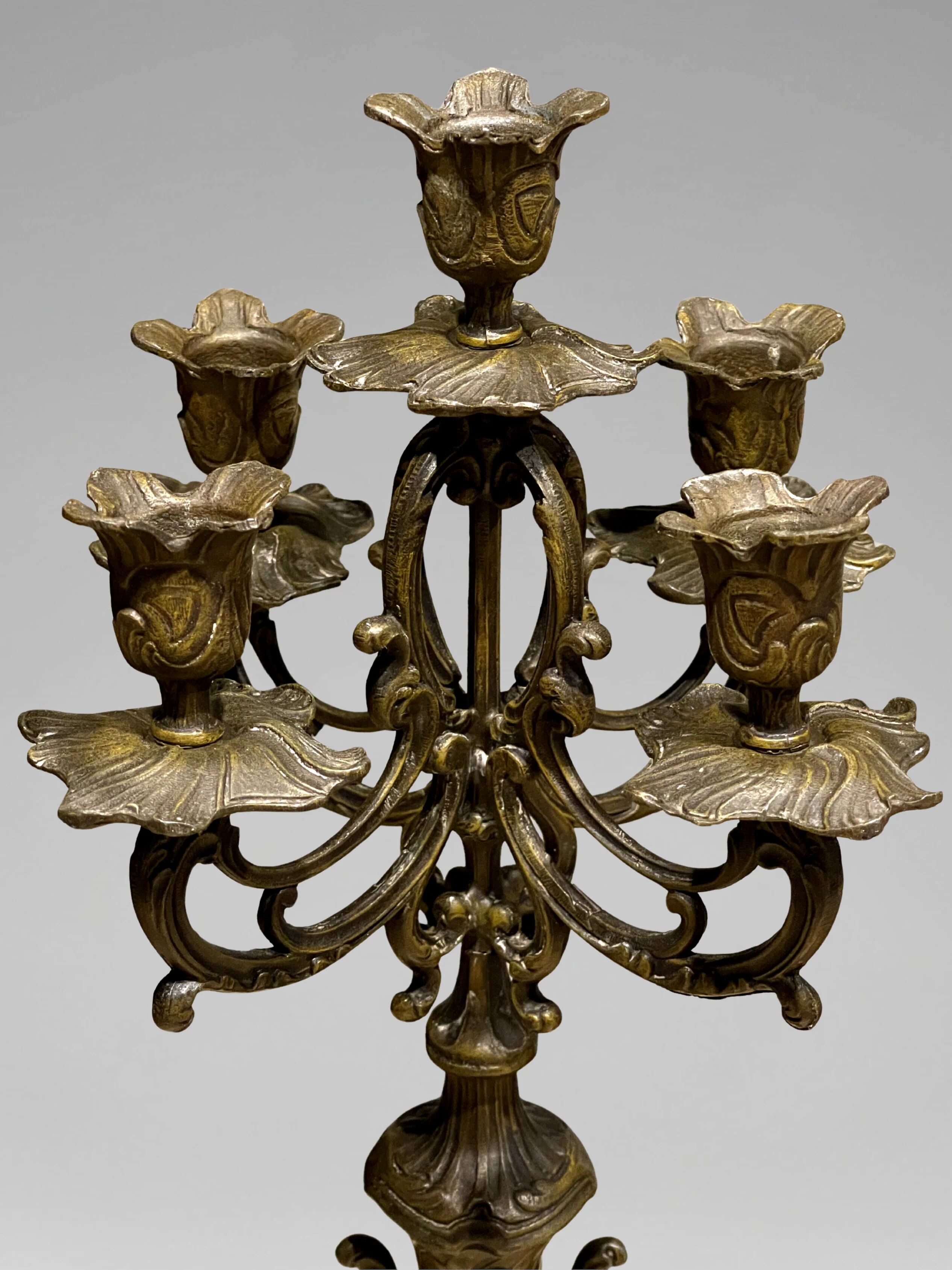 Large Napoleon III fireplace garniture in red marble and patinated regulus signed Guillemin – clock & candelabras 19th century