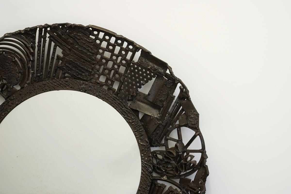 Brutalist metal mirror, 1950 - 52cm