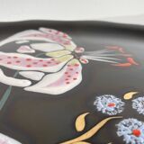 LONGWY earthenware dish with lilies signed L. VALENTI