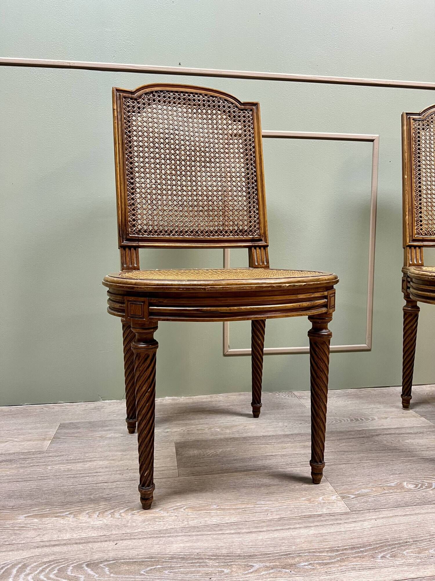 Suite Of Four Cane Chairs In Louis XVI Style Natural Wood