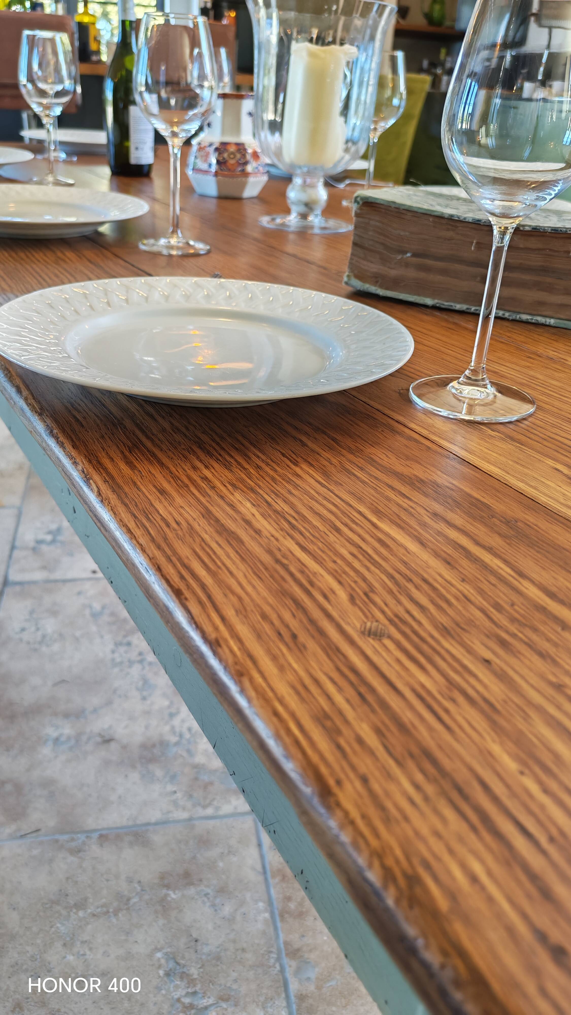 Table de ferme en chêne massif ,2 tiroirs, 2 rallonges,