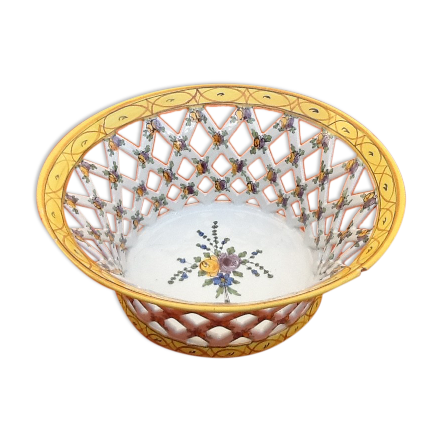 Openwork basket Faience Malicorne (Sarthe) TE Tessier Emile (1887-1971)