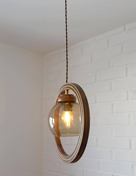 Wooden hanging light / vintage handmade rustic pendant lamp 1970's