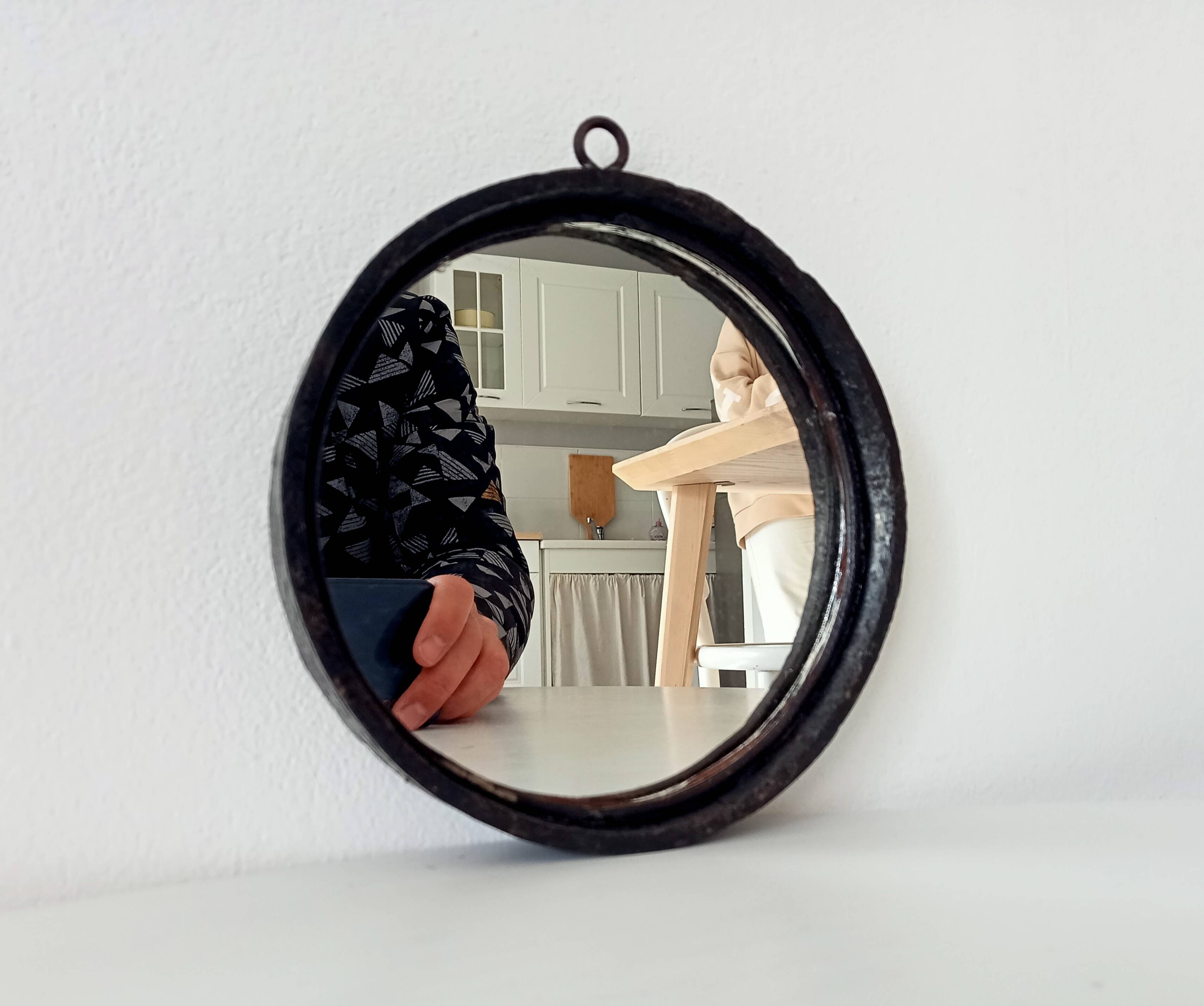 Brutalist antique mirror in wrought iron DLG Jean Touret