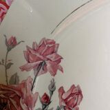 Plat de service ancien octogonal argenté fleurs roses