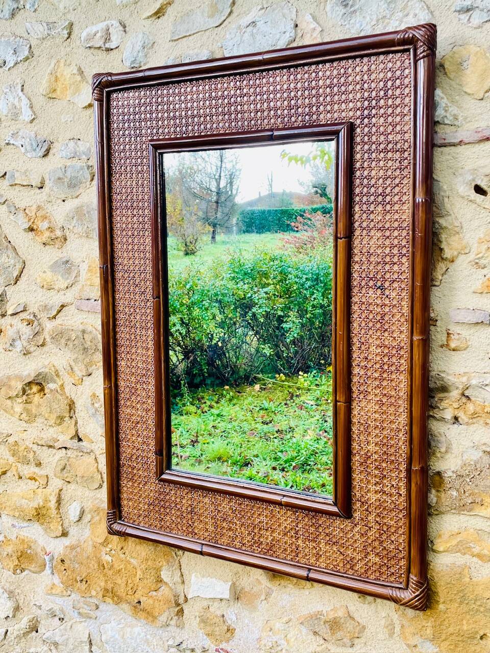 Vintage mirror, bamboo, caning and rattan, circa 1960s
