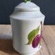Porcelain jam pot with hand-painted plum design, signed sweet jar.