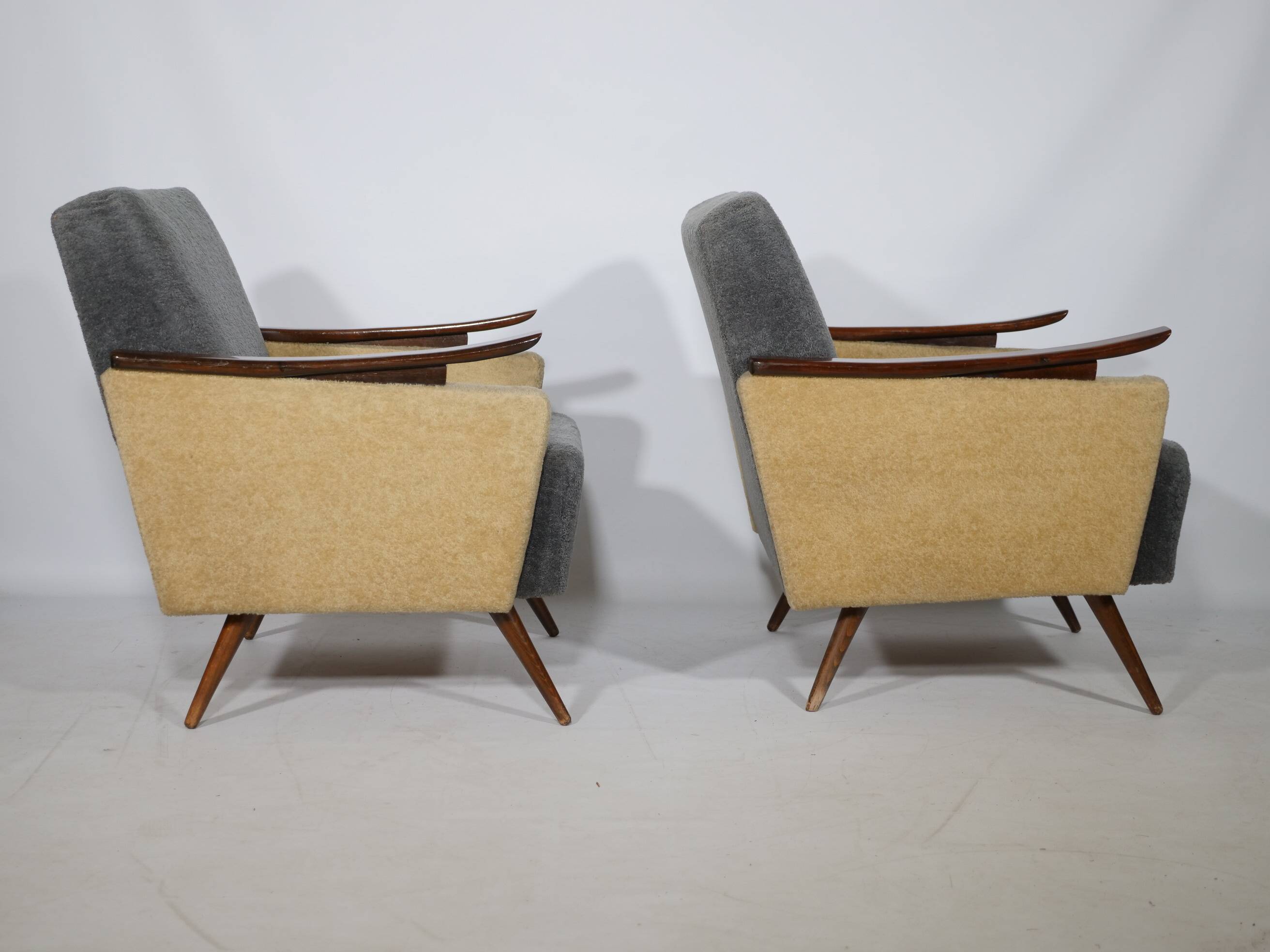 1950s-1960s French armchair set, vintage lounge chairs