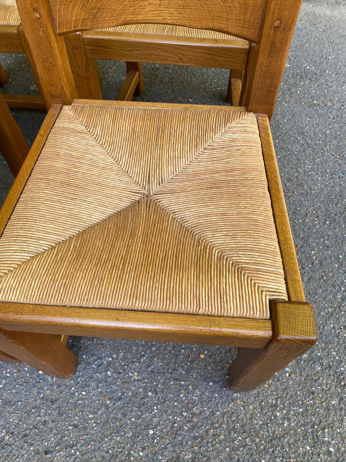 4 chaises à manger bois massif chêne paillées type ferme