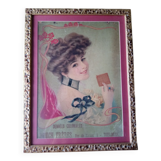 Old Art Nouveau poster on Colonial Foods, with frame