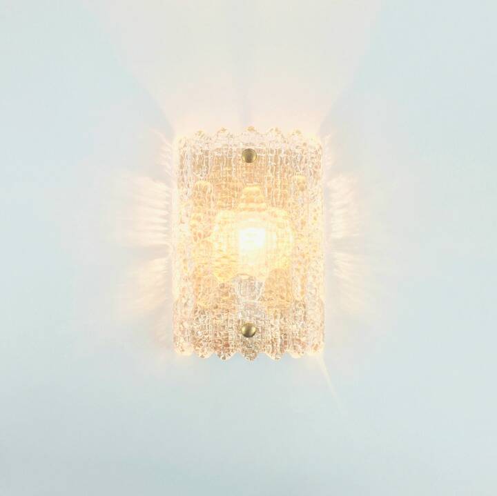 Mid-Century Scandinavian Glass & Brass Wall Light by Carl Fagerlund for Orrefors, Sweden, 1960s