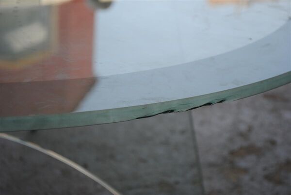 Table basse ronde années 80 vintage en verre et plexiglass