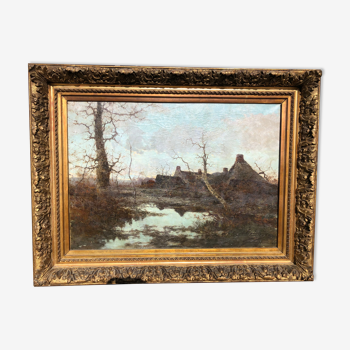 Huile sur toile barbizon 150x115 cm henry alizon  xix siècle 1855