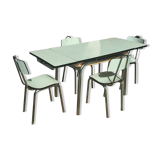 Table and 4 green water formica chairs 60's