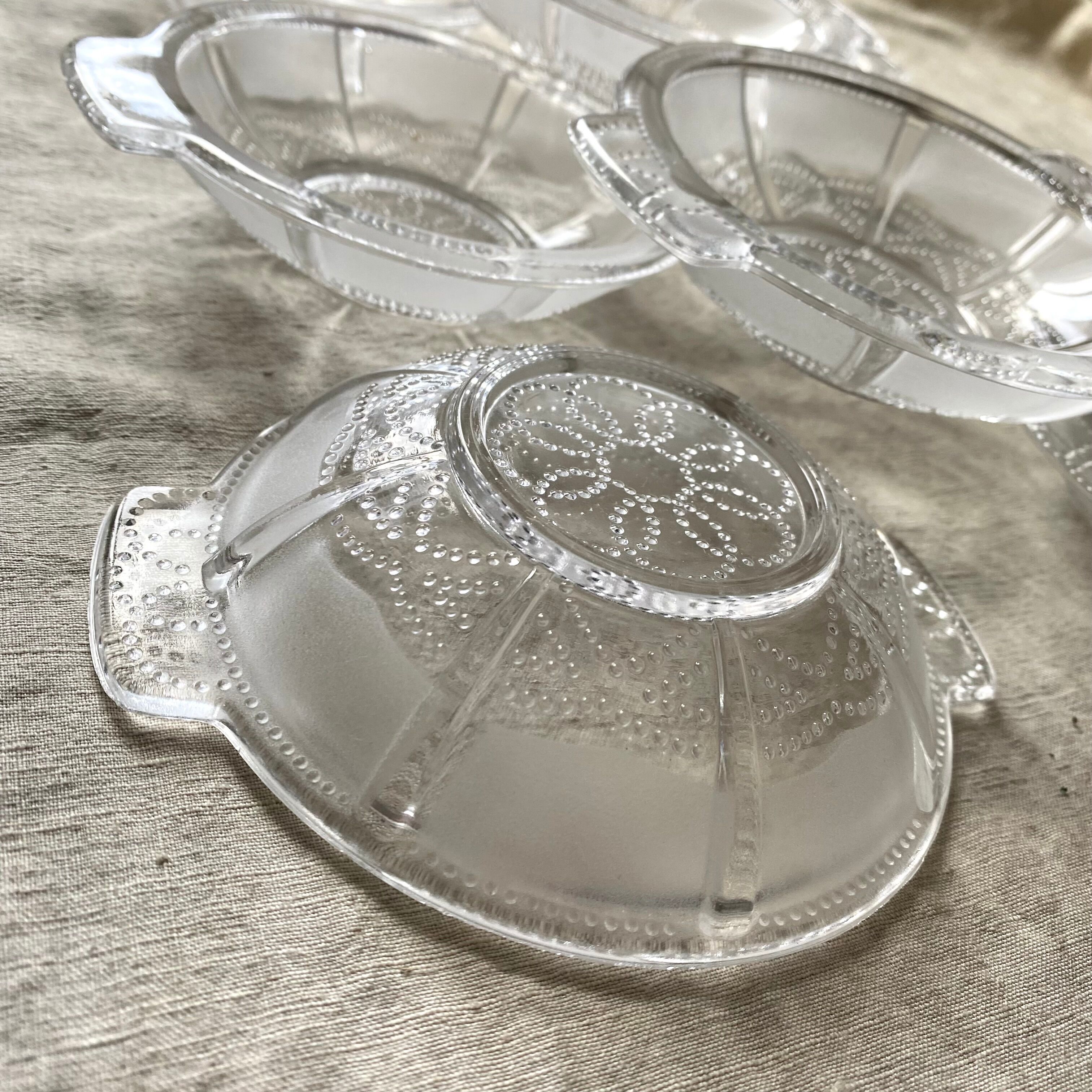 Vintage fruit salad set in glass, bowls and salad bowl