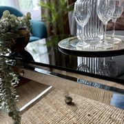 Chrome and smoked glass coffee table on wheels 1970