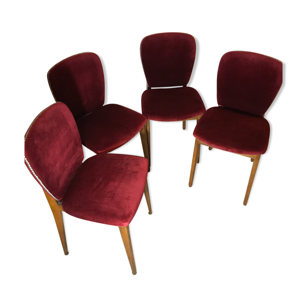 Fauteuil Chaise Velours Rouge Damassé Bois Feuille Or Luigi XVI Avec