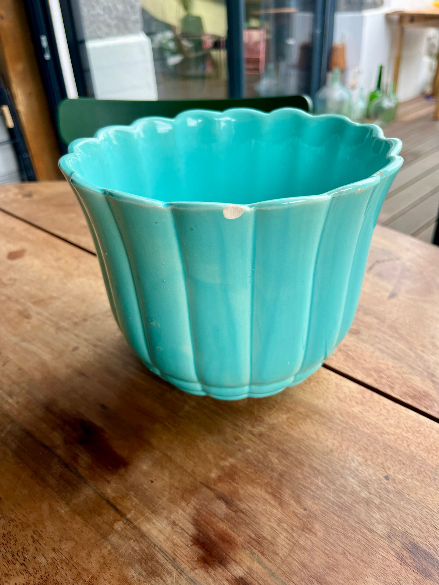Cache-pot en céramique turquoise
