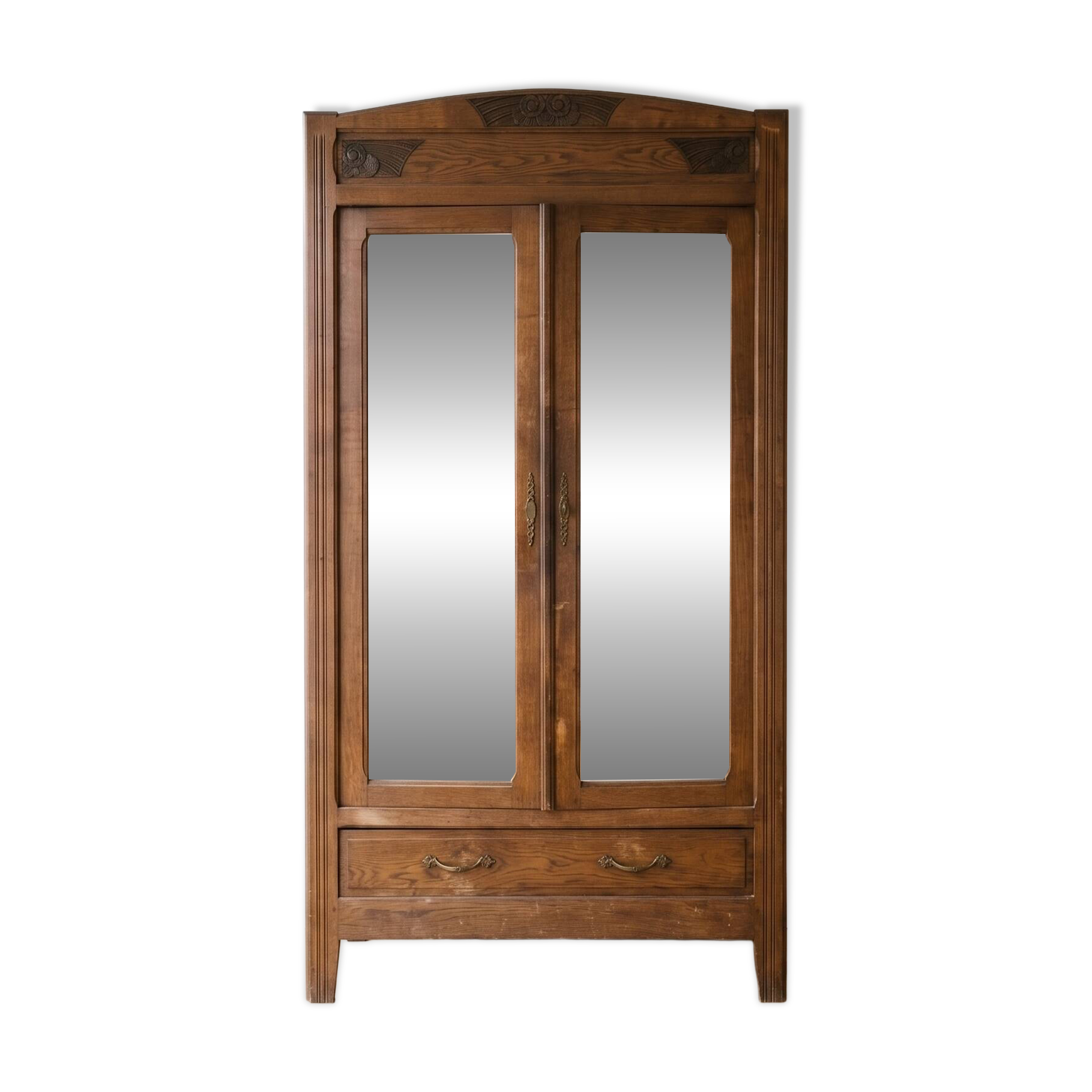 Art Deco wardrobe in solid oak with mirrors