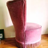 Low chair in fringed velvet rose