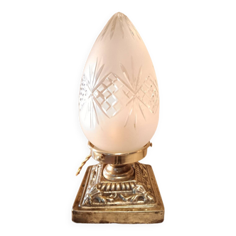Lampe en verre ciselé et socle bronze