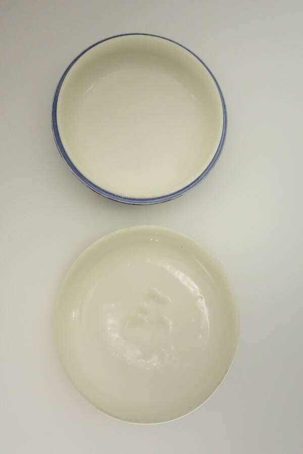 Gien faience candy box, Renaissance decor, blue background