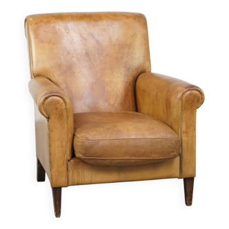 Vintage sheepskin leather armchair