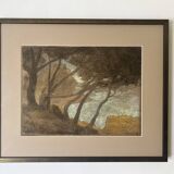 Pastel landscape under glass signed Henri Marchal