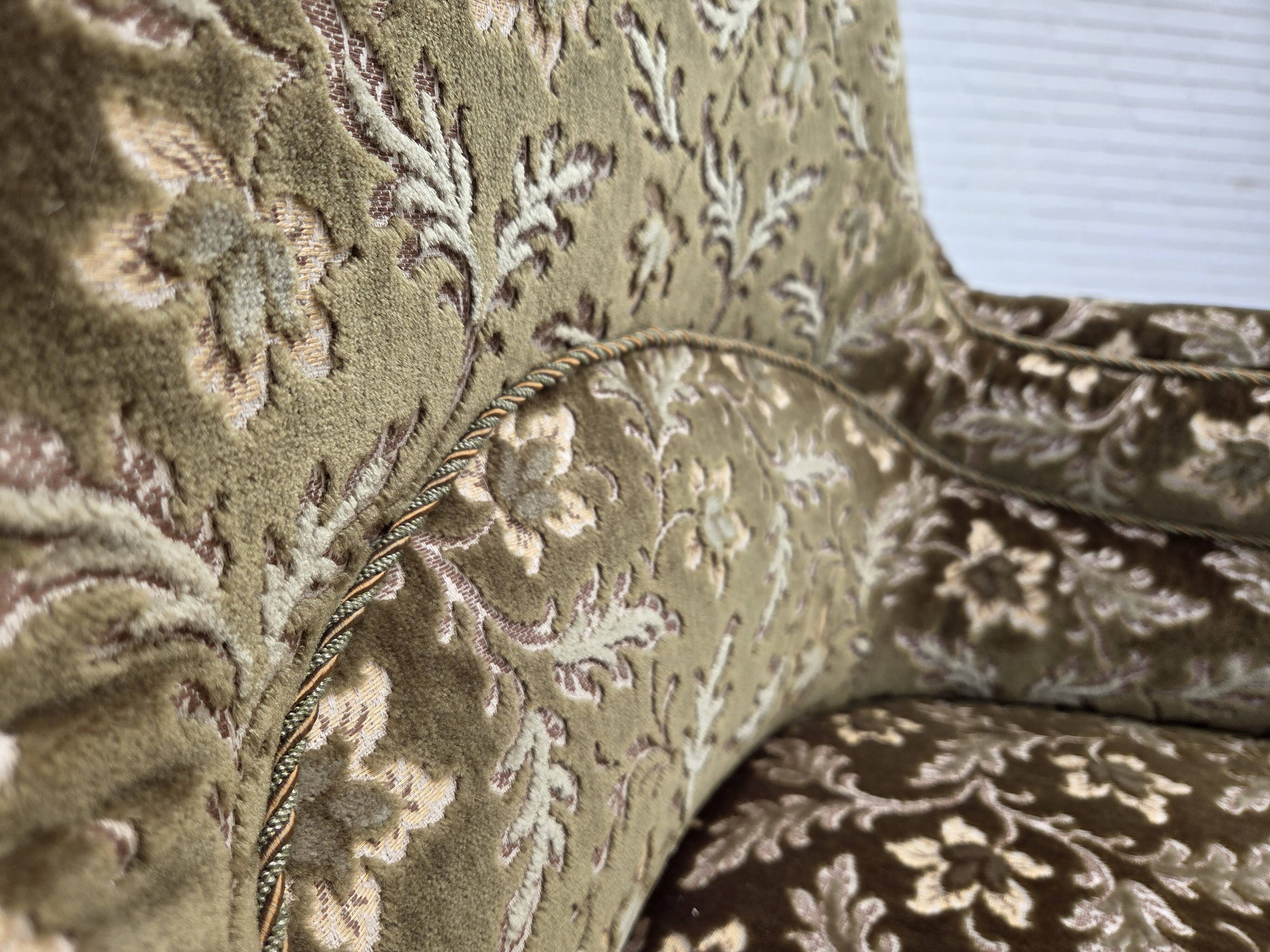 1950s, Danish armchair, green furniture velour, ash wood legs.