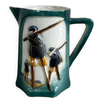 Polychrome slip pitcher "Landais Shepherd Waders"
