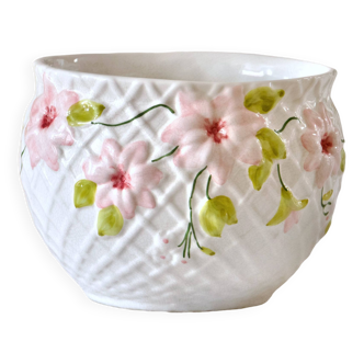 Large old slip flower pot, hand painted