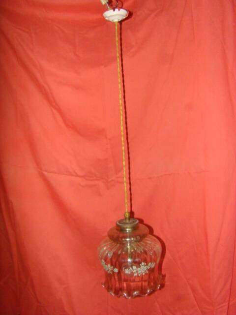transparent crystal suspension with floral decoration from the 1970s
