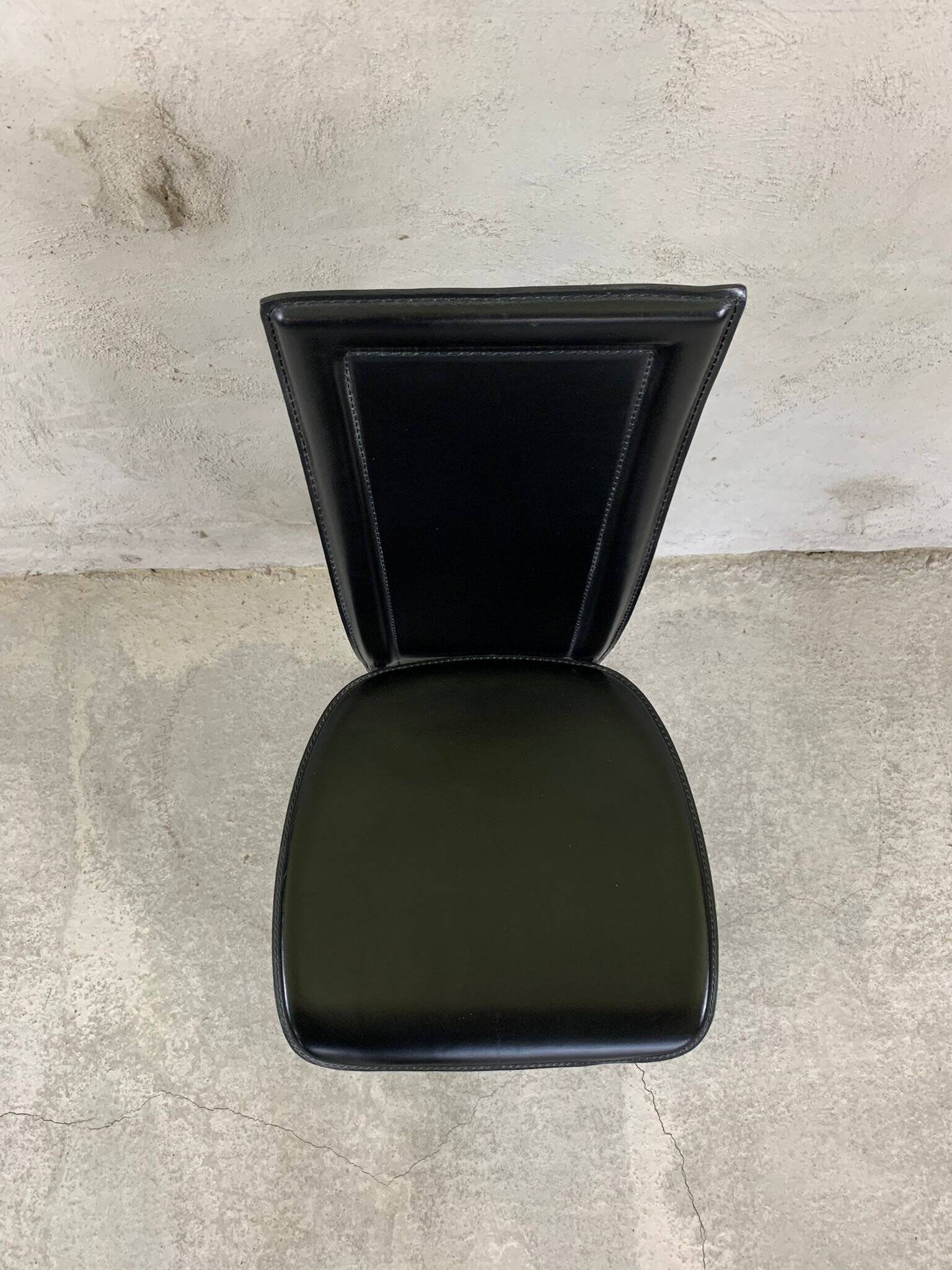 Set of 4 Italian Black Leather Dining Chairs