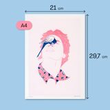 Illustration risographie originale rêve d'oiseau, signée