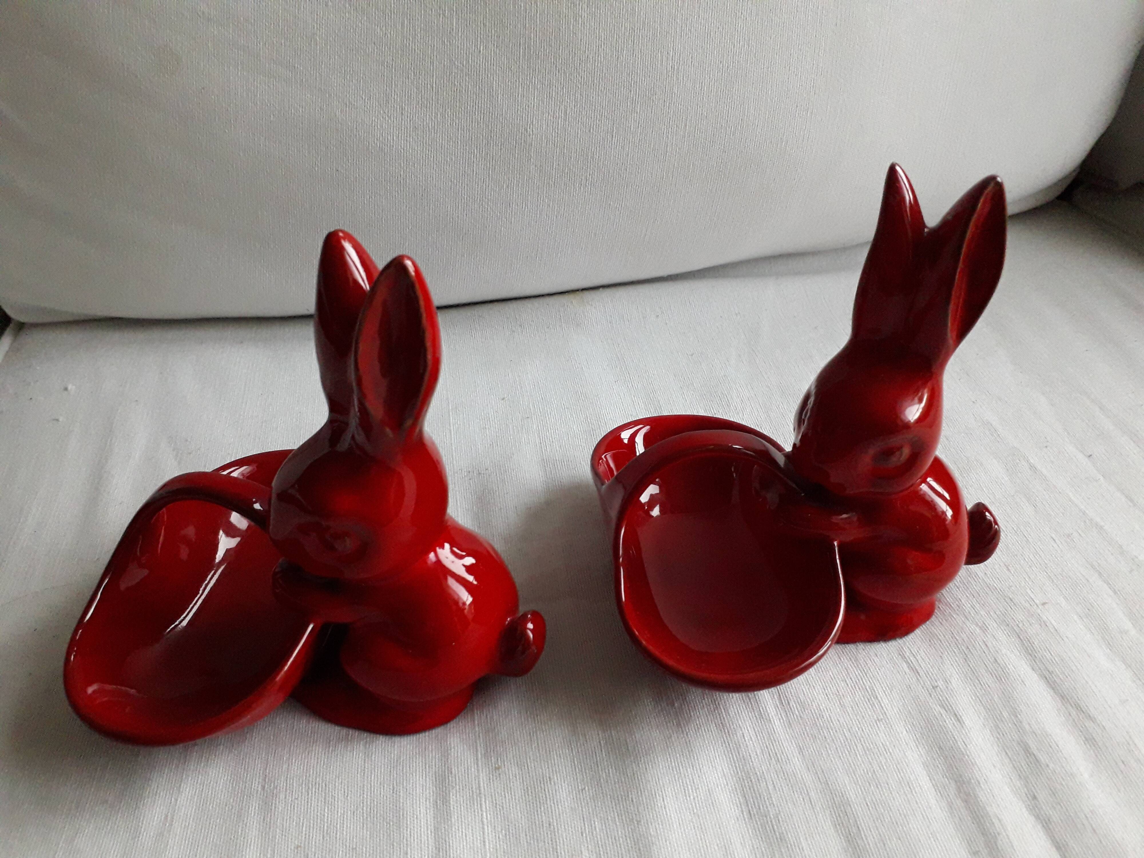 A set of 2 vintage storage compartments in the shape of rabbits