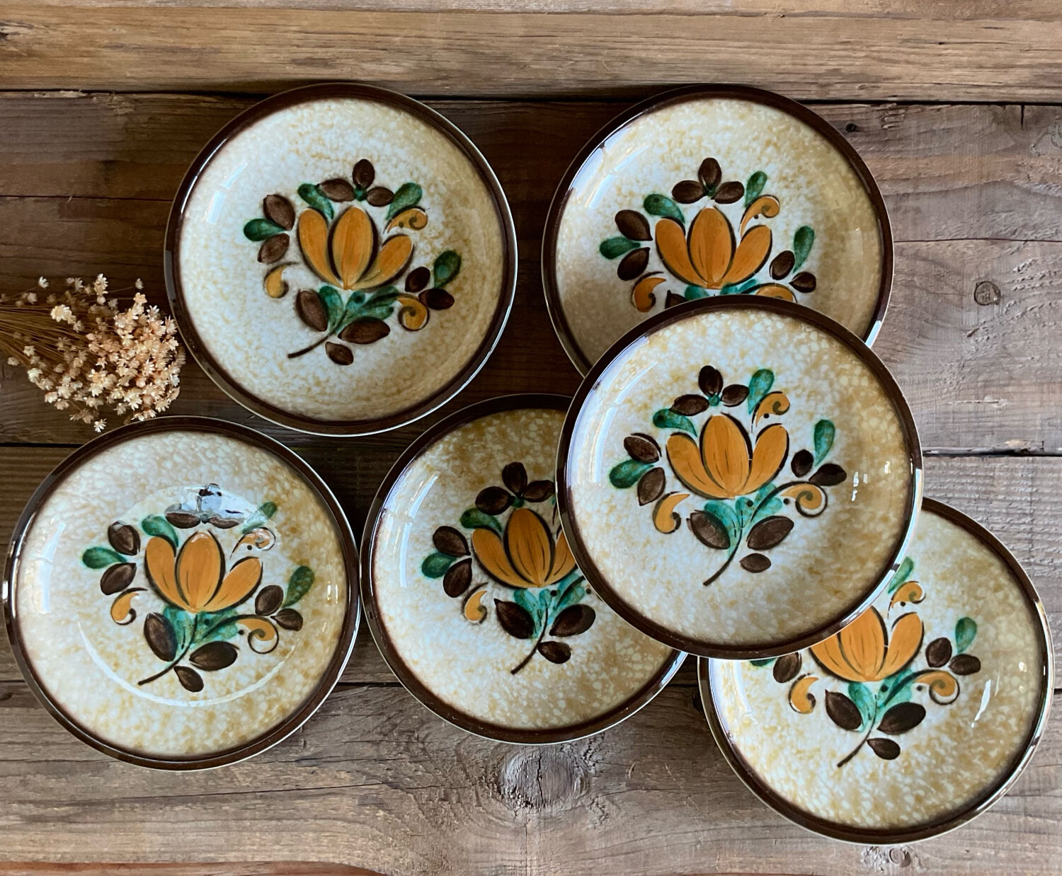 6 vintage Boch La Louvière “Corfou” soup plates