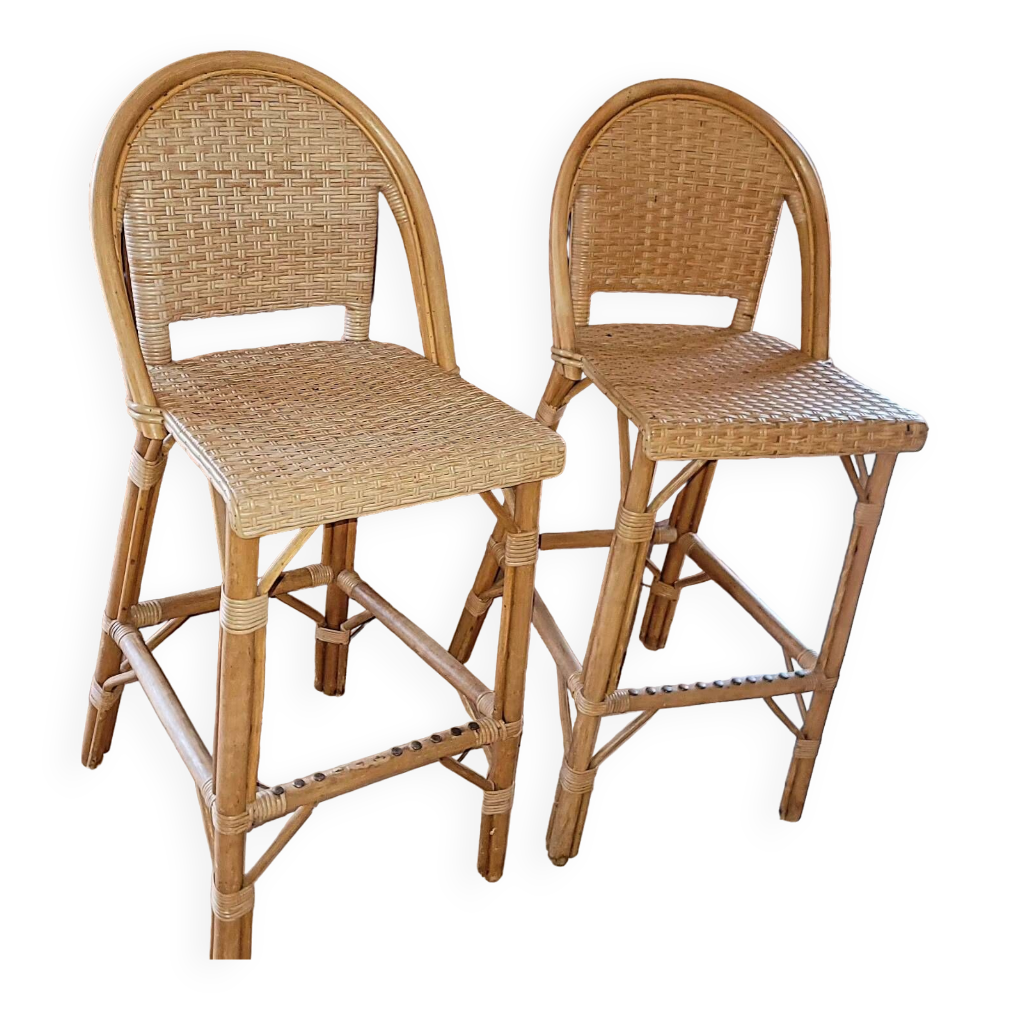 Tabourets de bar rotin vintage