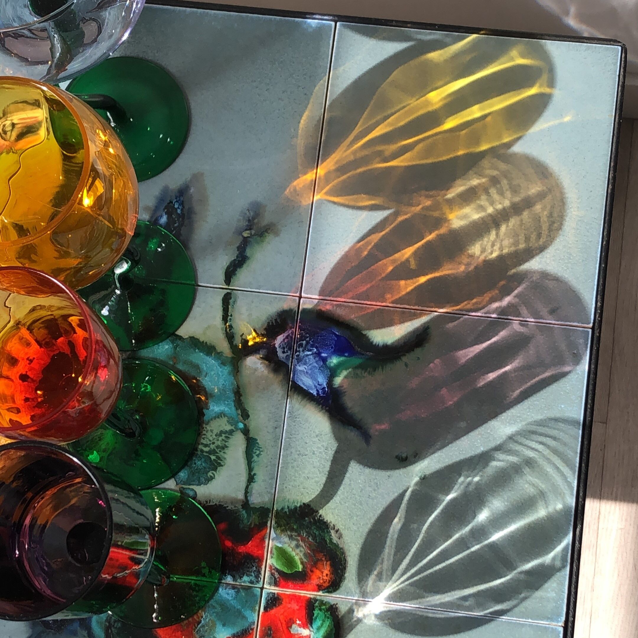 Set of 5 colored blown glass tulip glasses