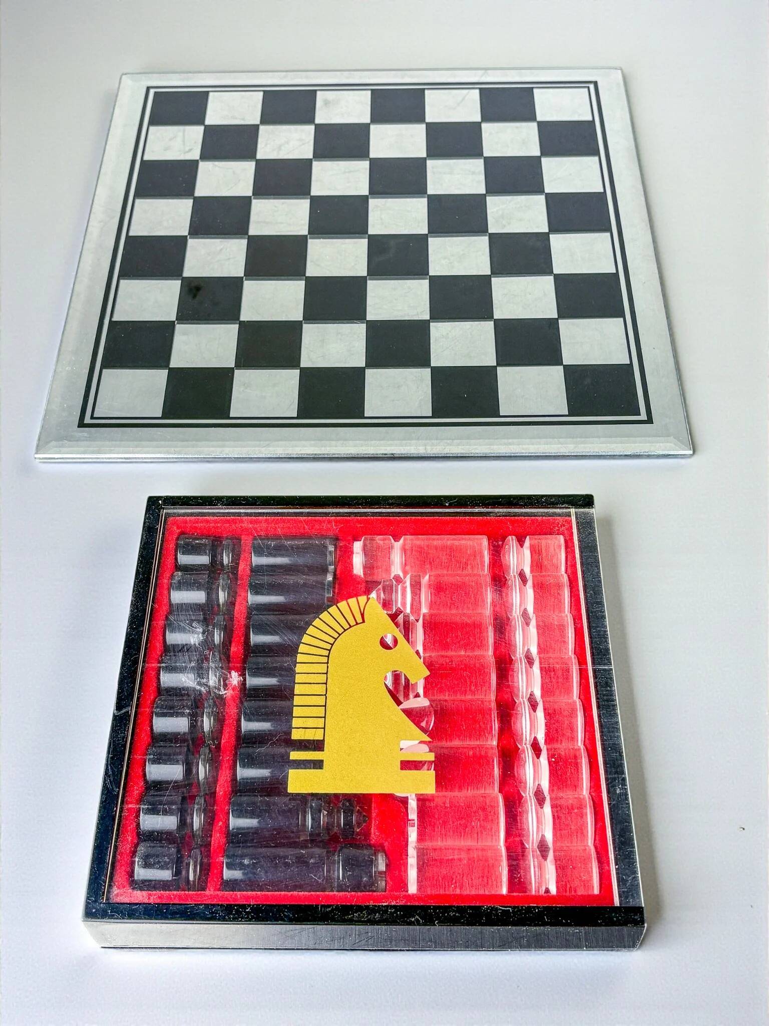 Felice Antonio Botta acrylic chessboard and glass board, Italy, 1970s