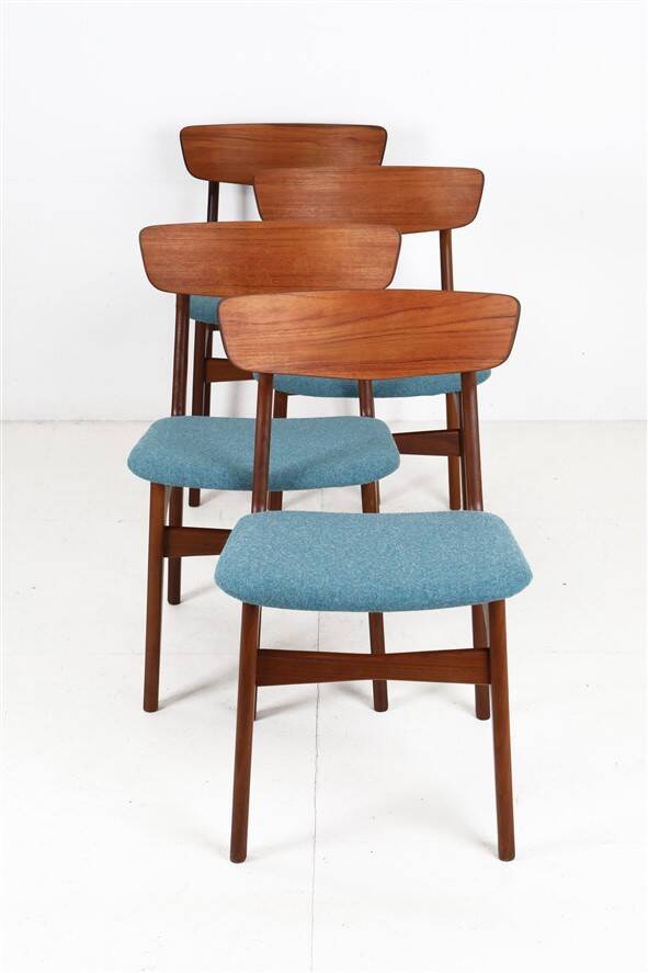 Set of 4 reupholstered Danish teak chairs, 1960s