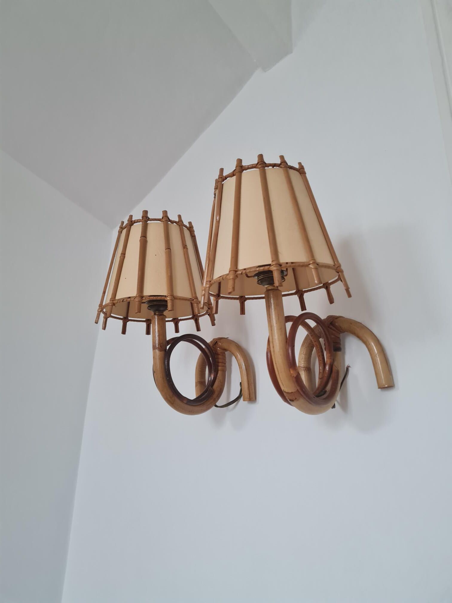 Pair of rattan wall lamps 1960