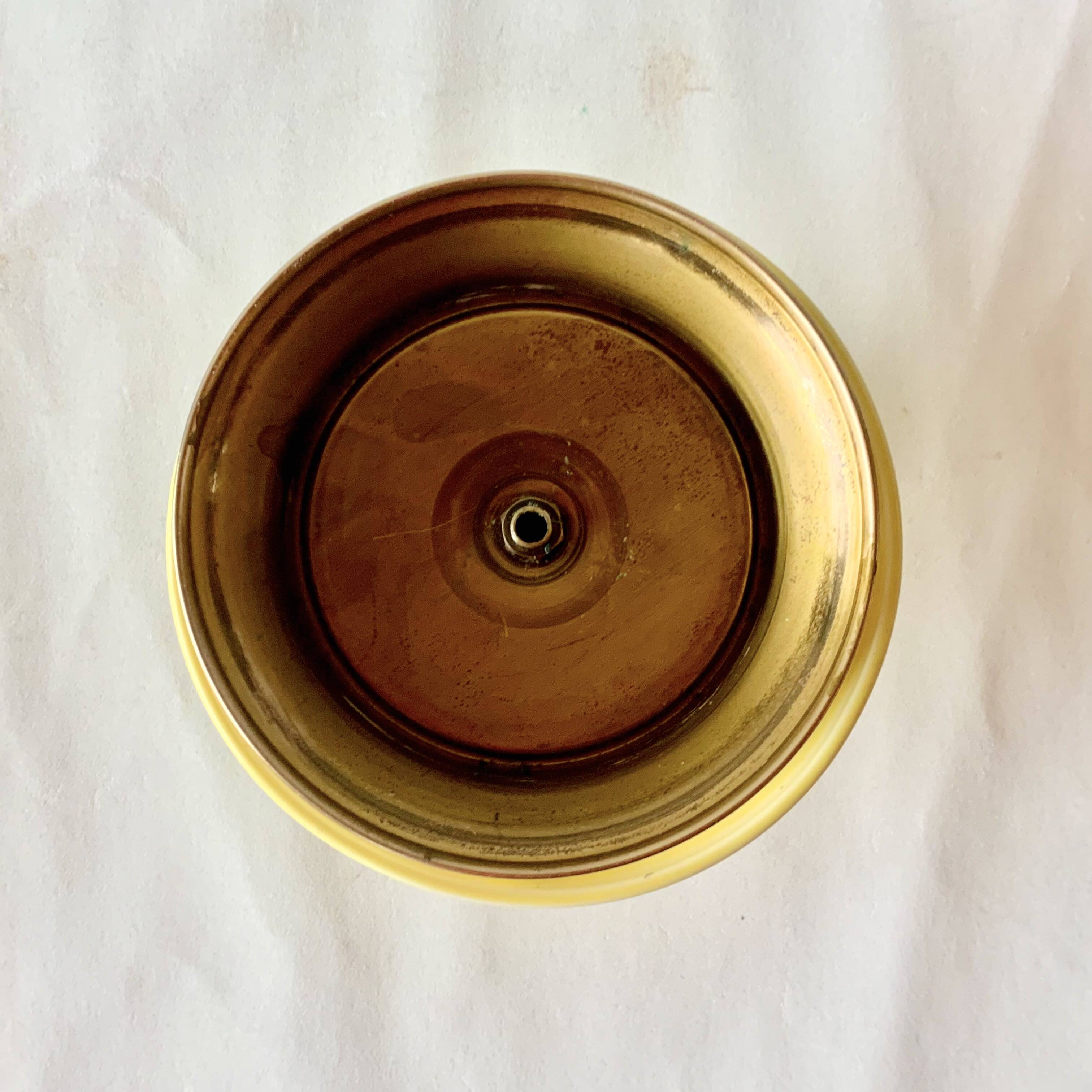 Large vintage brass and yellow glazed ceramic candle holder-ashtray