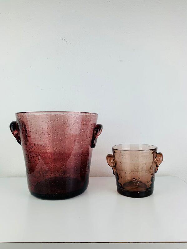 Seau à champagne XL verre bullé de Biot, violet