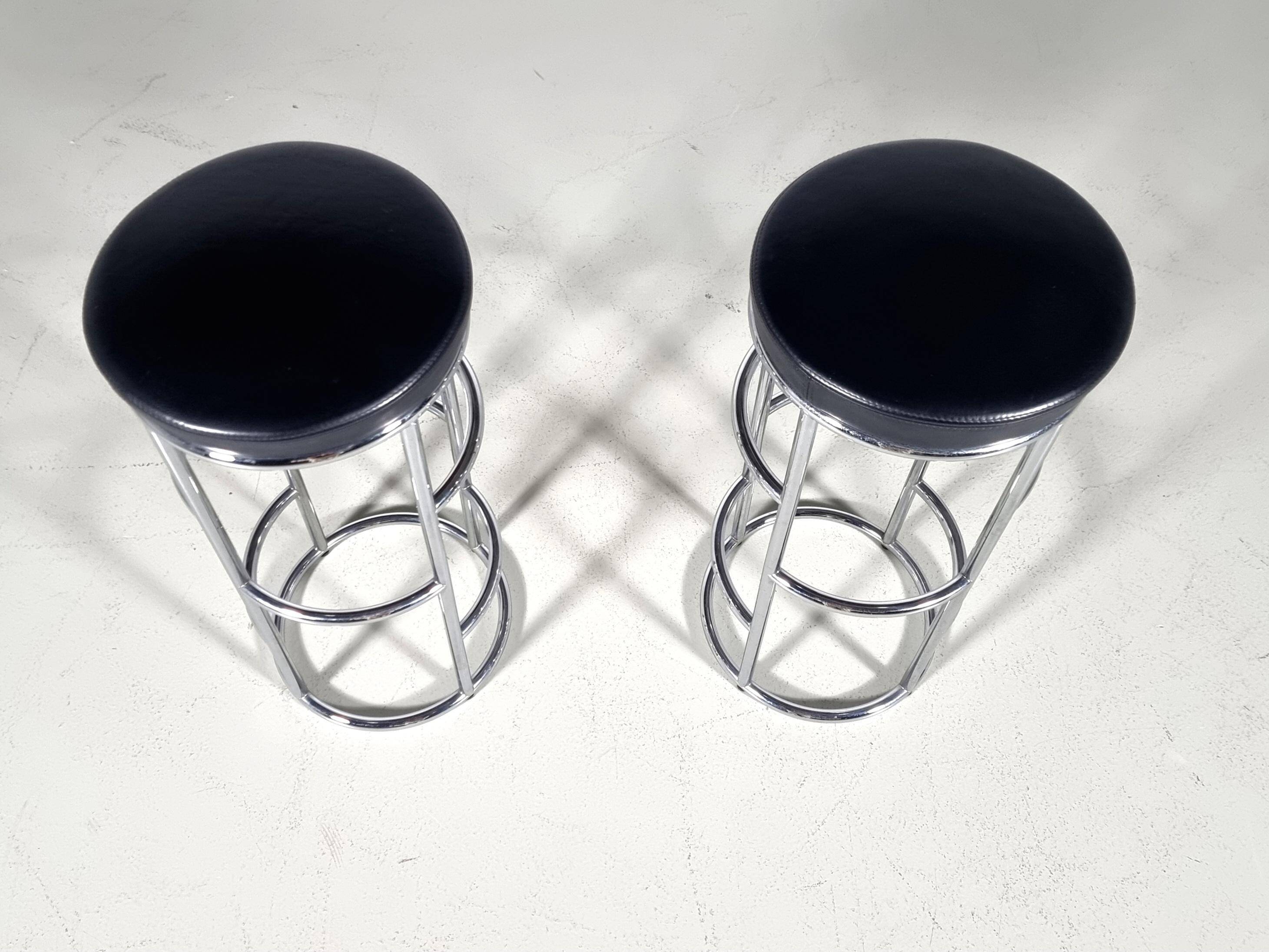 "Satish" bar stools in leather and chrome tubular steel by E Eckart Muthesius.